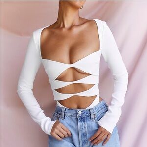 House of CB Danica white cutout bodysuit top XS